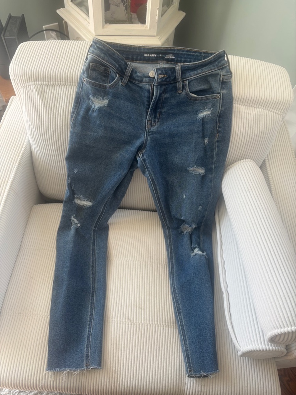 Old Navy Women's Distressed Skinny Jeans - Dark Blue Wash